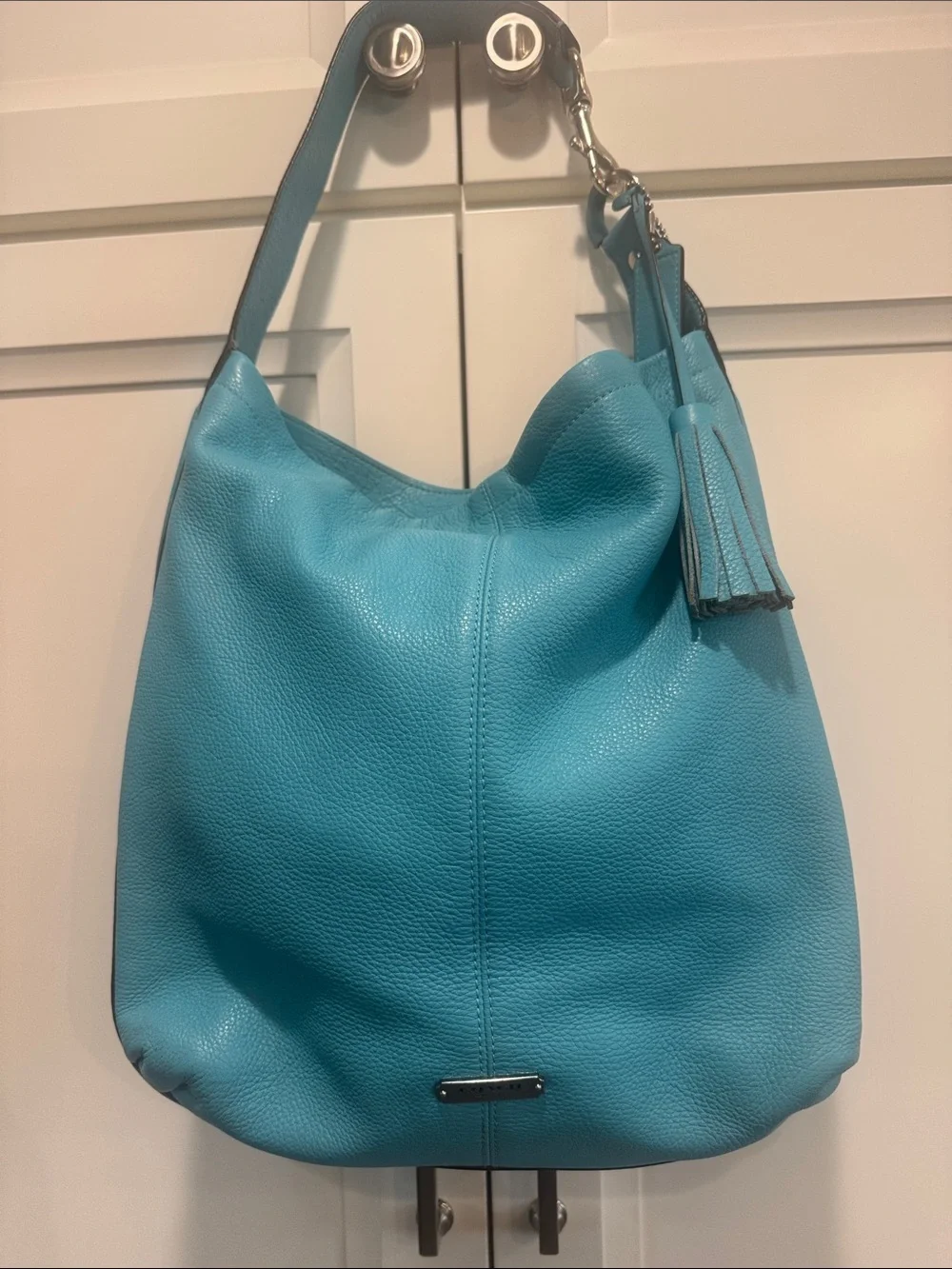 Coach Avery Leather Hobo Bag Teal Blue Tassel Shoulder Bag